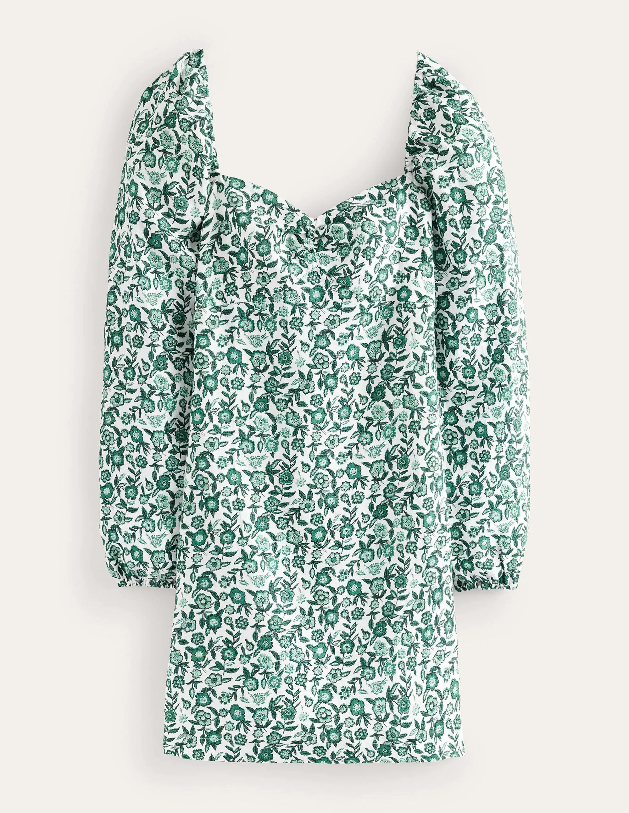 Linen Mini Shift Dress-Bottle Green, Pansy Bloom