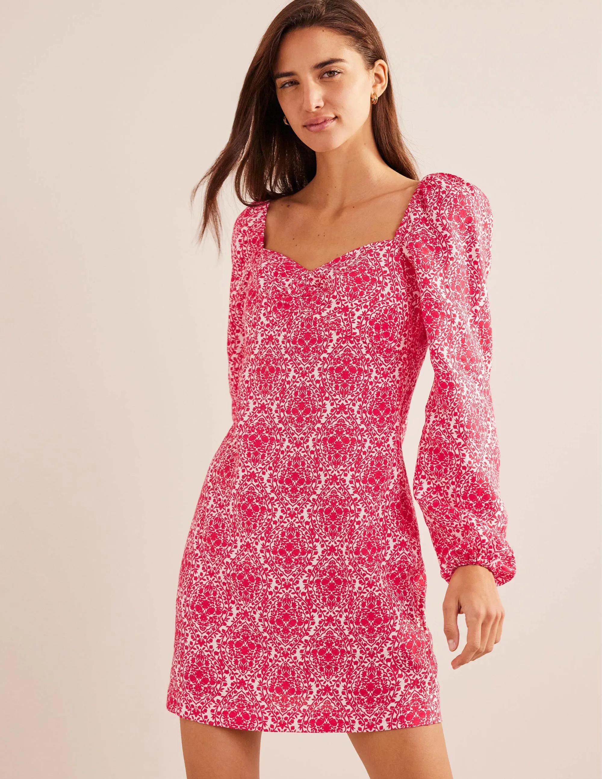 Linen Mini Shift Dress-Pop Peony, Vine Terrace