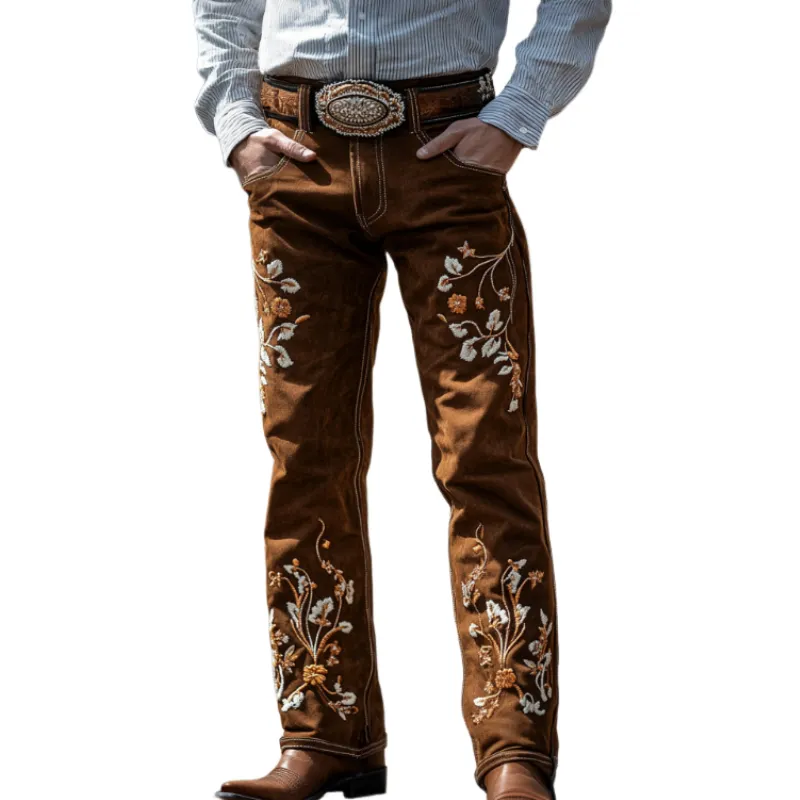 Men's Vintage Distressed Embroidered Cowboy Trousers 33313269TO