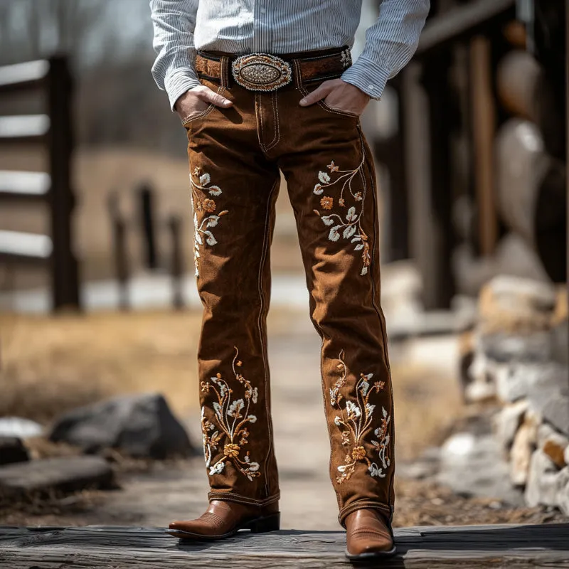 Men's Vintage Distressed Embroidered Cowboy Trousers 33313269TO