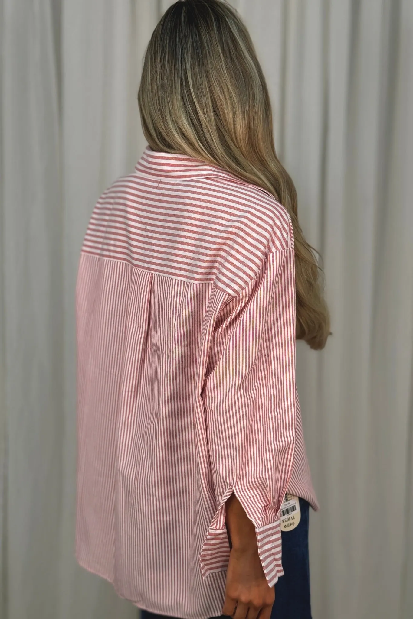 Millie Cuff Detail Stripe Shirt In Red