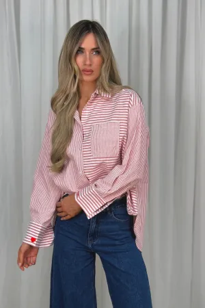 Millie Cuff Detail Stripe Shirt In Red