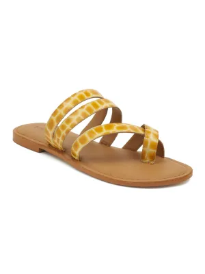 Mustard Croc Print Toe Ring Flat Sandal