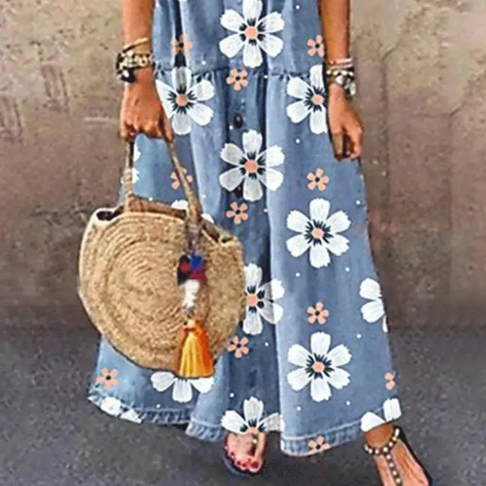 New in Formal Occasion Dresses for Women 2023 Long Solid Denim Pleated Short Sleeve Shirt Dress vestidos para mujer