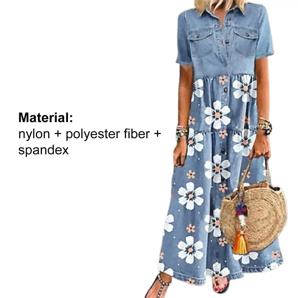 New in Formal Occasion Dresses for Women 2023 Long Solid Denim Pleated Short Sleeve Shirt Dress vestidos para mujer