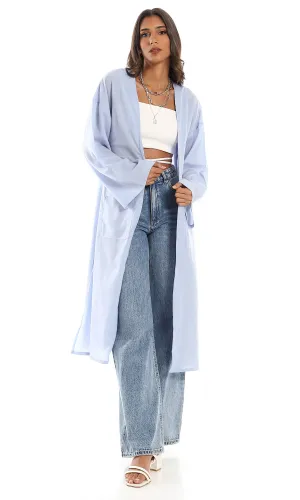 O151270 Plain Cardigan With Front Pockets - Baby Blue