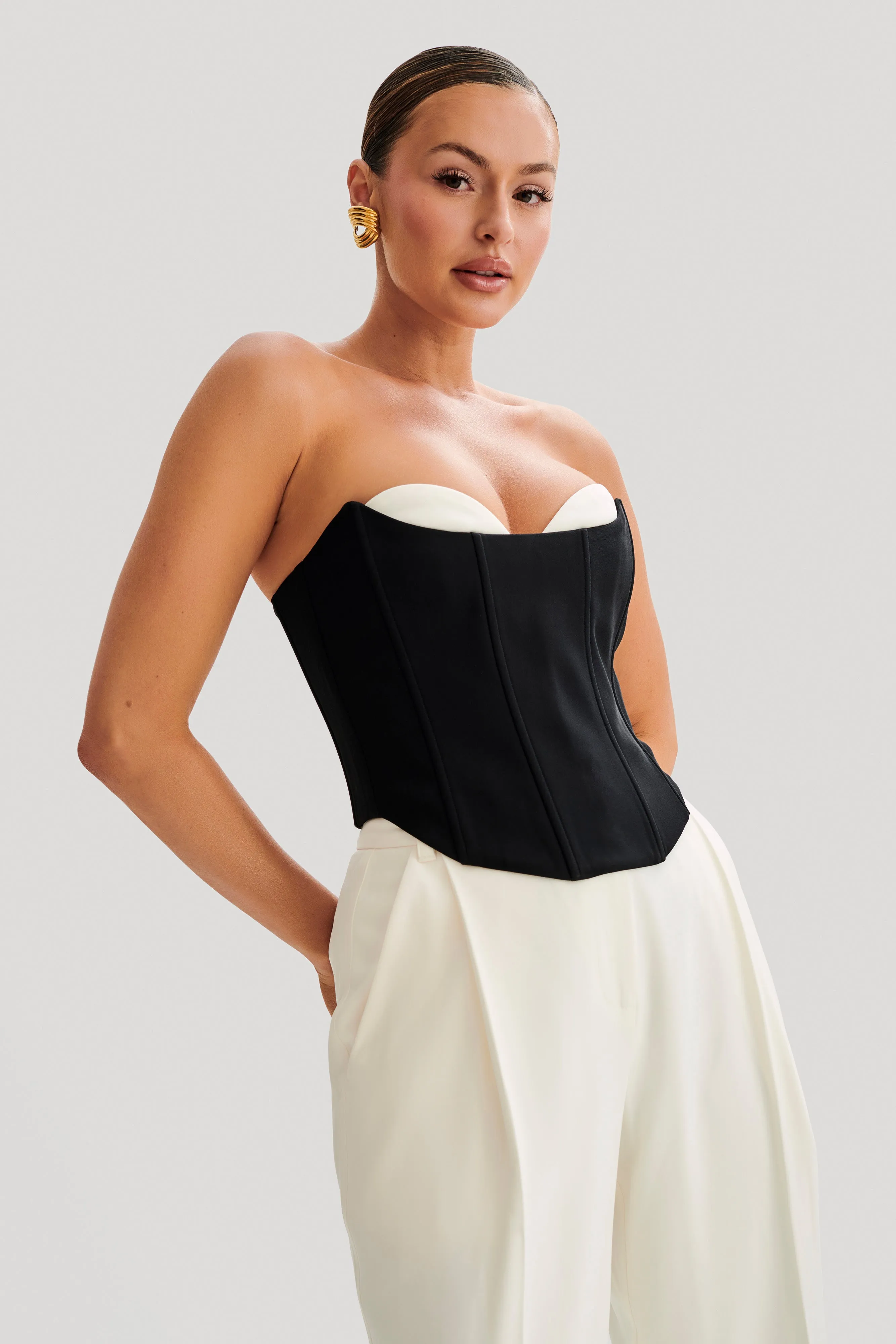 Oceane Contrast Suiting Strapless Corset - Black