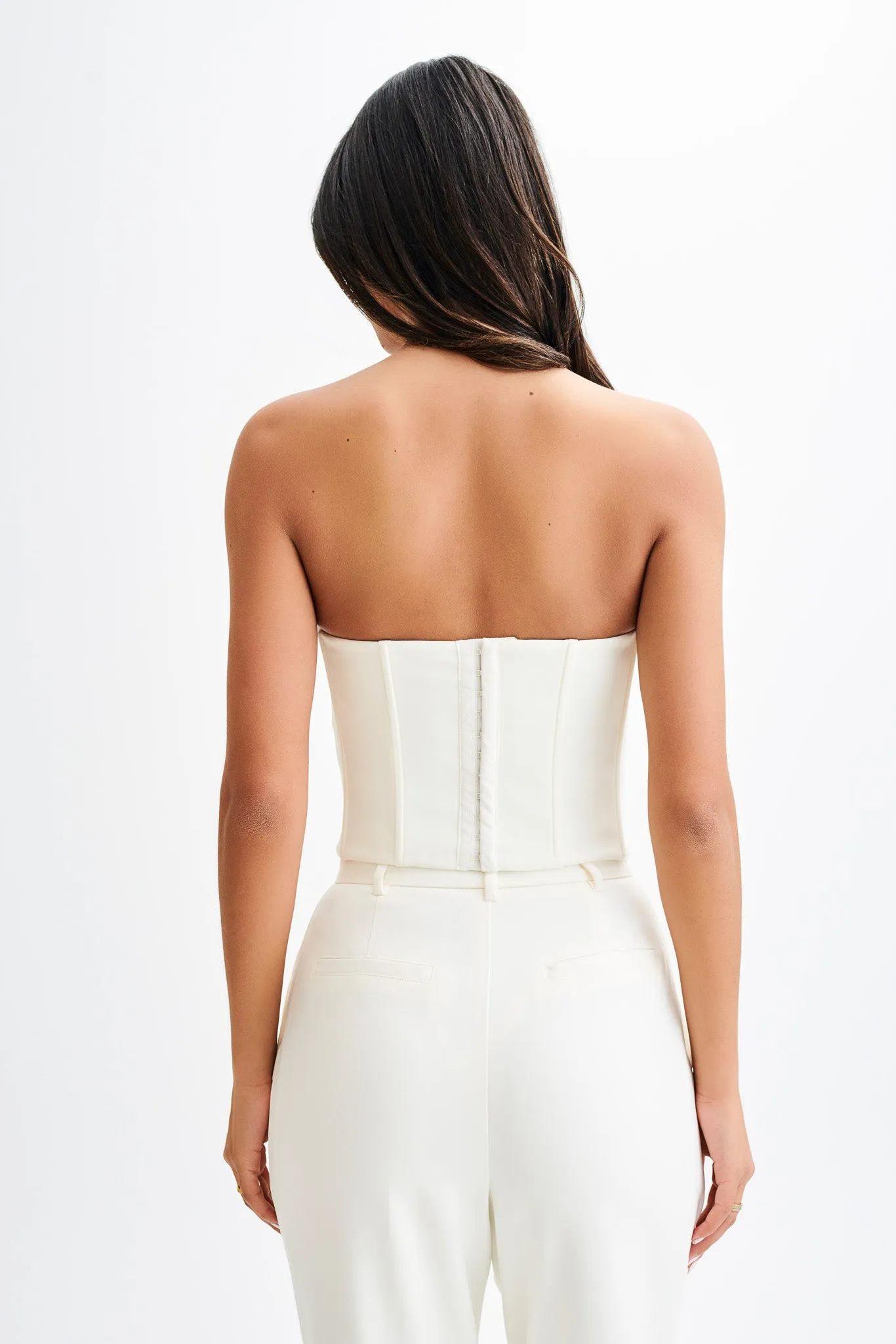 Oceane Contrast Suiting Strapless Corset - White