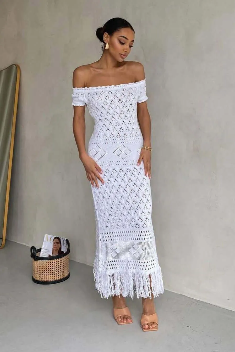 One-shoulder Hollow Tassel Bohemian Dress