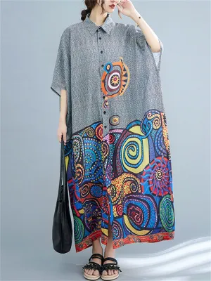 Oversized Bohemian Style Loose Shirt Dress for Women