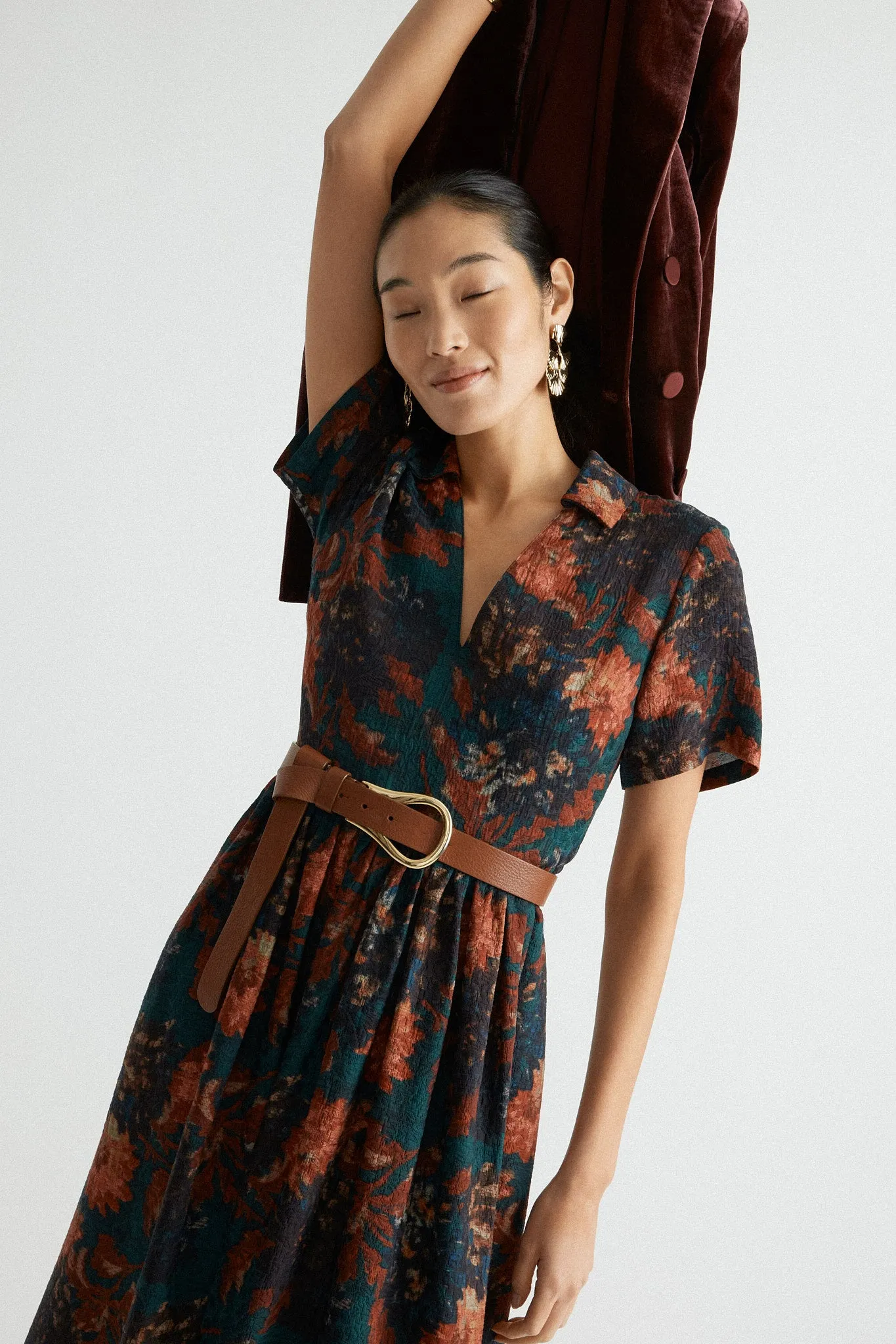 Persimmon Floral Jacquard Adelaide Dress