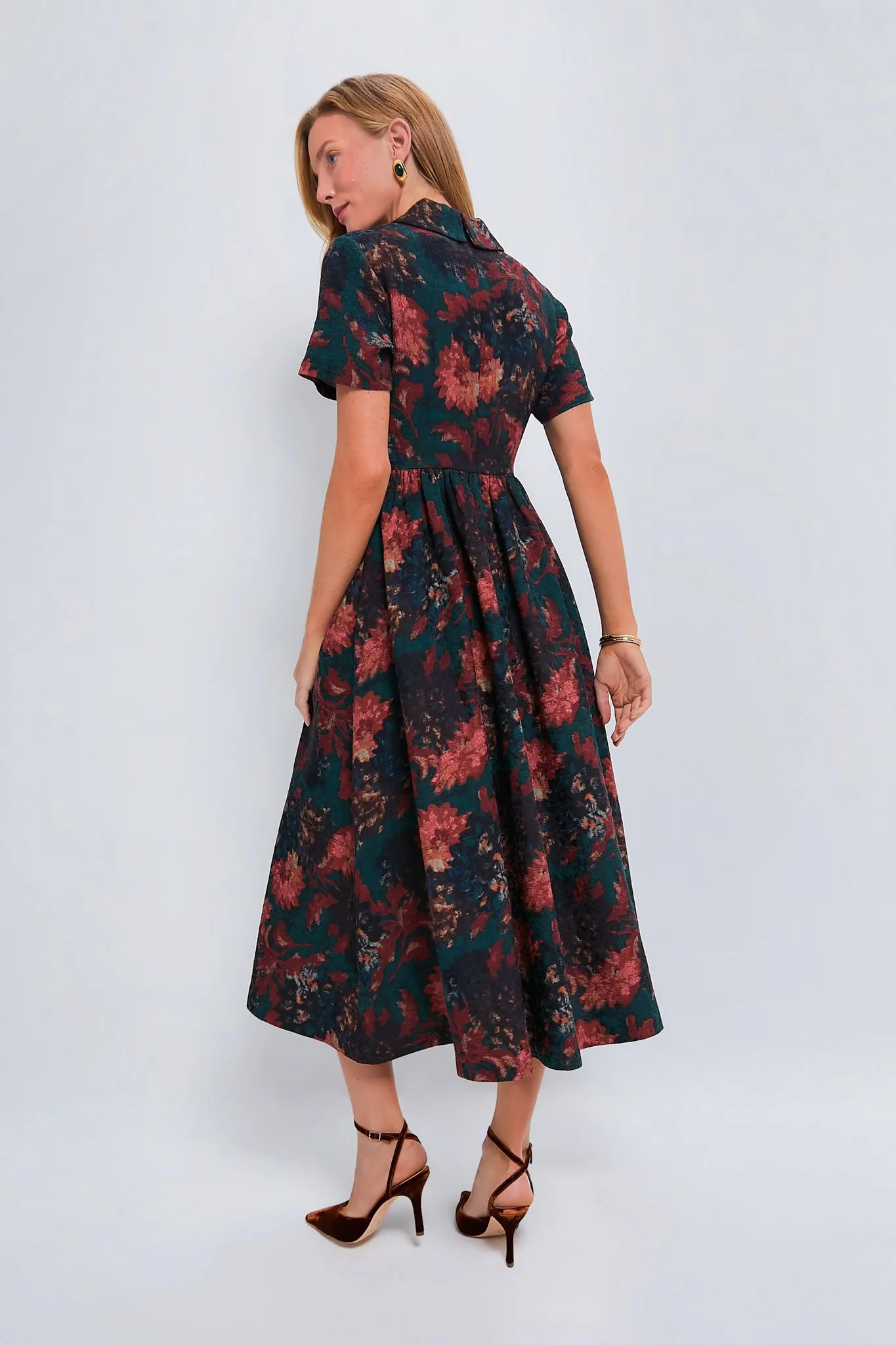 Persimmon Floral Jacquard Adelaide Dress