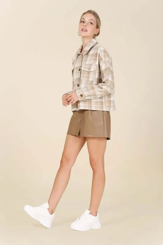 Plaid short Shacket with Pockets