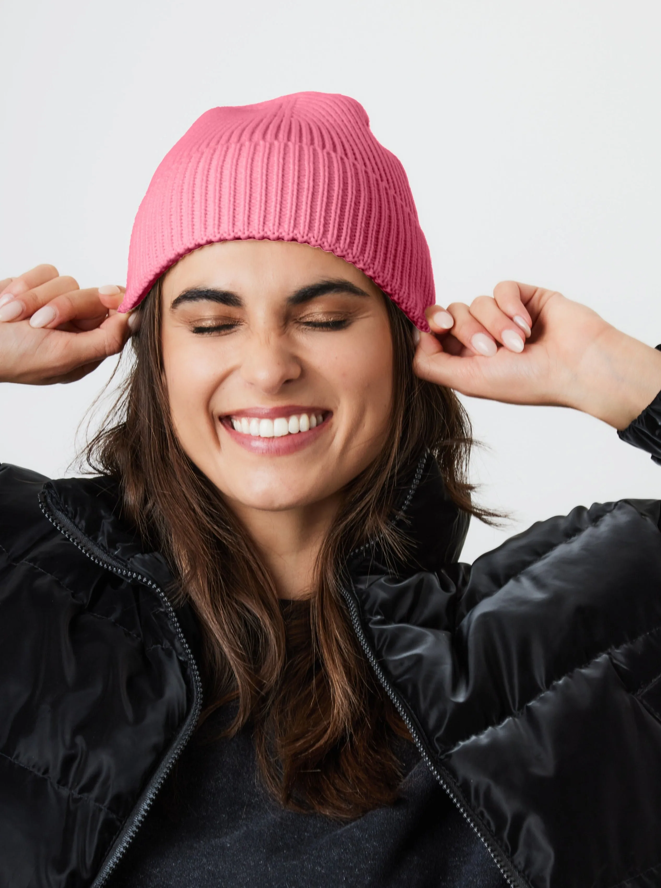 Ribbed Knitted Beanie in Pink