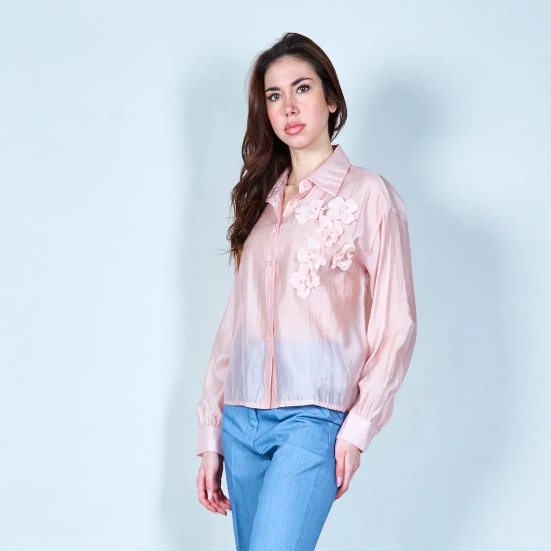 Sheer floral embroidered blouse wholesale