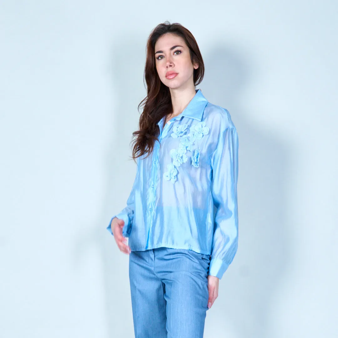 Sheer floral embroidered blouse wholesale