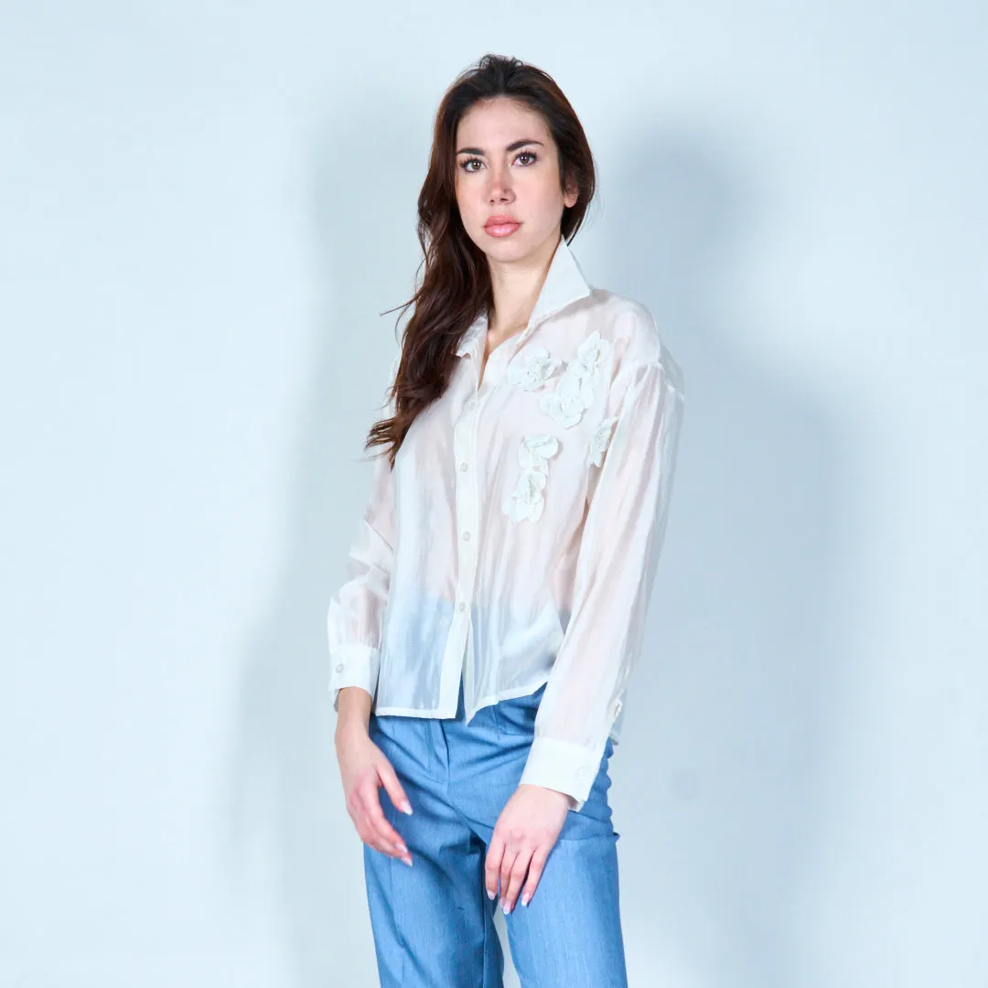 Sheer floral embroidered blouse wholesale