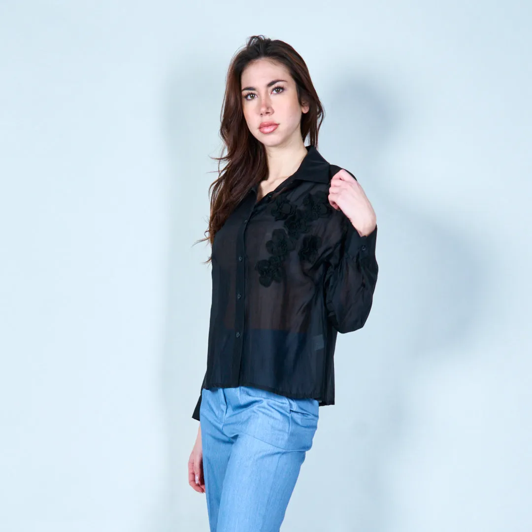 Sheer floral embroidered blouse wholesale