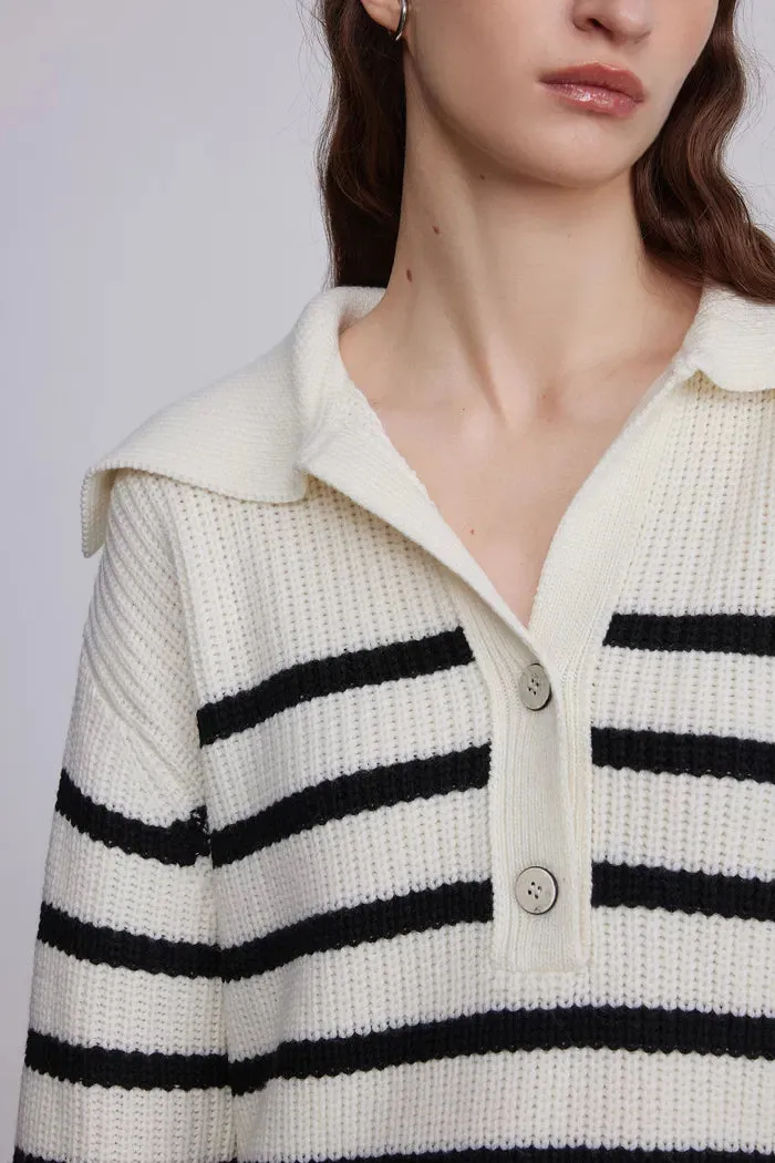 Shelley Striped Oversized Collar Sweater in Wool Knit