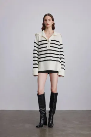 Shelley Striped Oversized Collar Sweater in Wool Knit