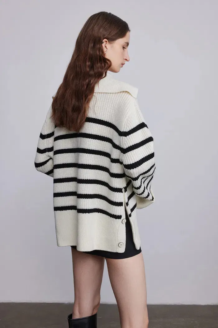 Shelley Striped Oversized Collar Sweater in Wool Knit