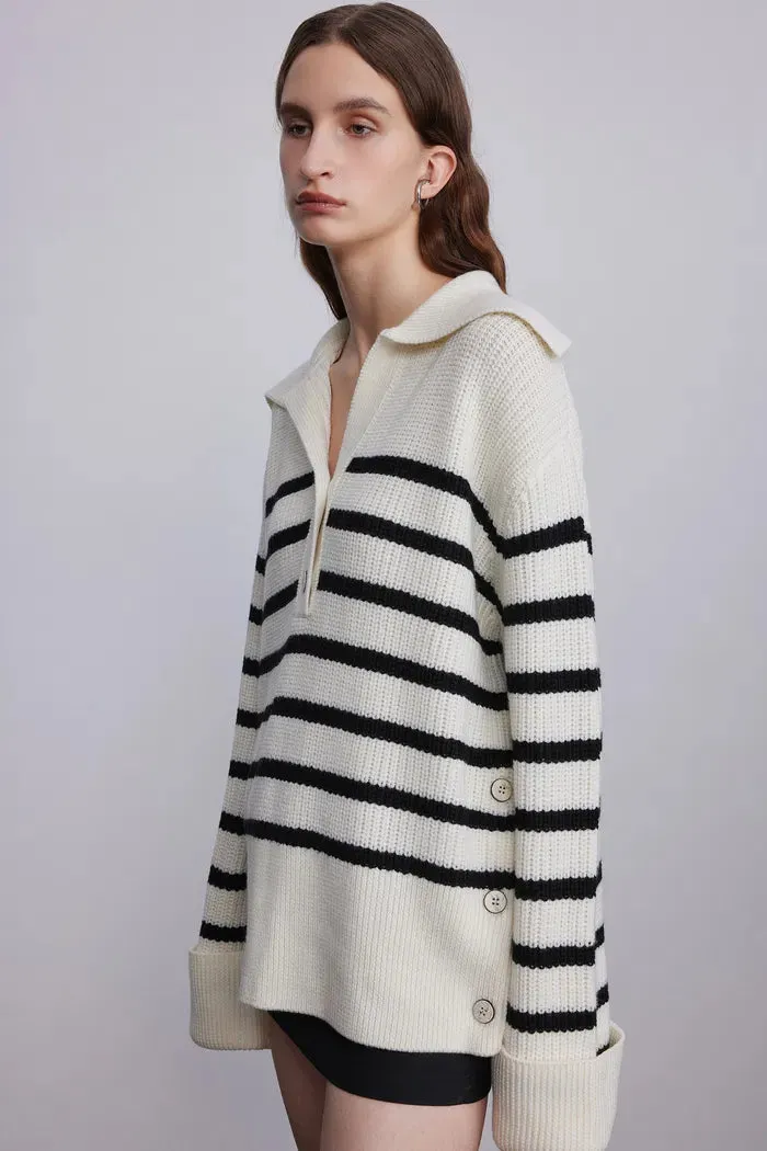 Shelley Striped Oversized Collar Sweater in Wool Knit