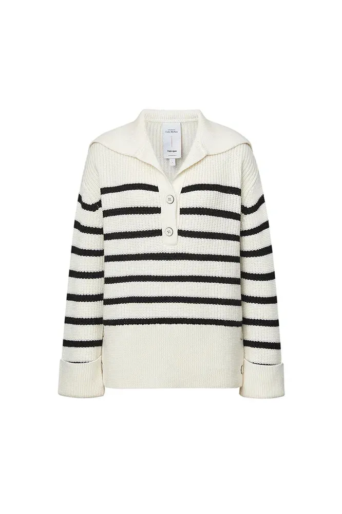 Shelley Striped Oversized Collar Sweater in Wool Knit