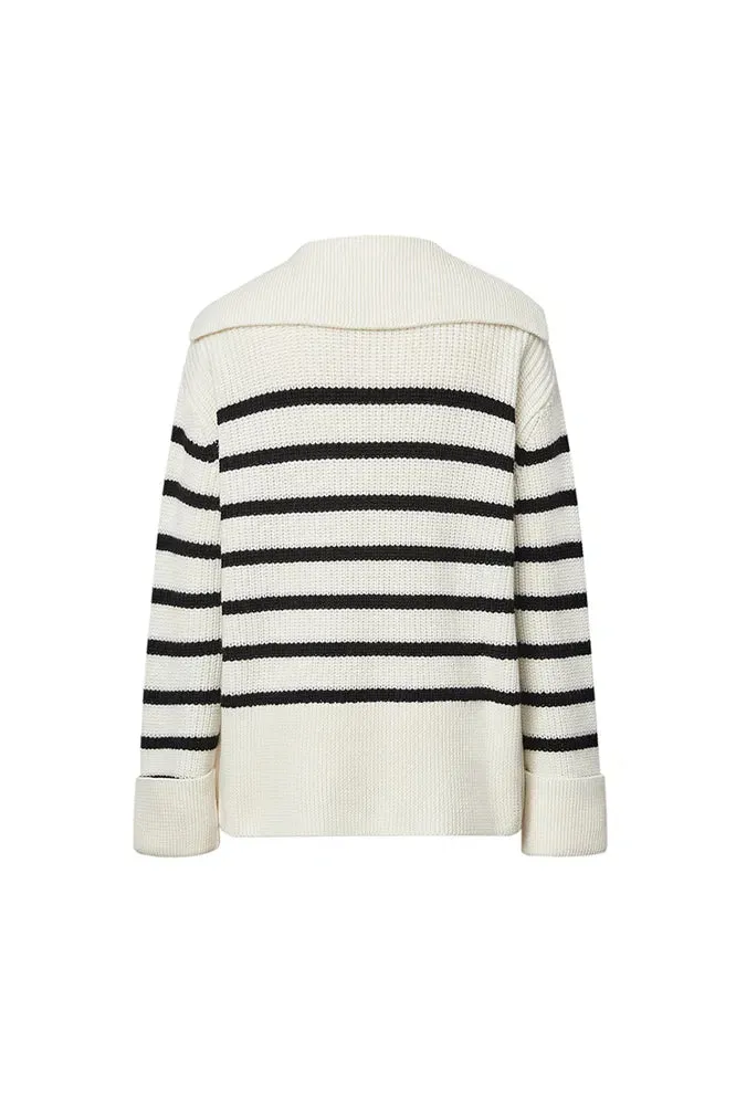 Shelley Striped Oversized Collar Sweater in Wool Knit