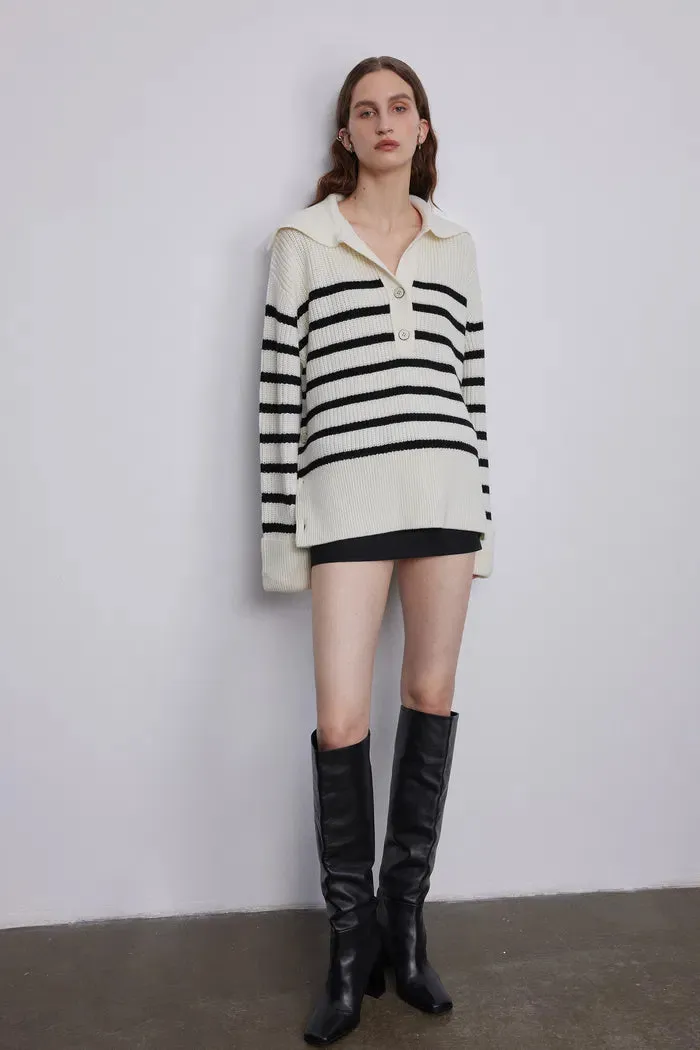 Shelley Striped Oversized Collar Sweater in Wool Knit