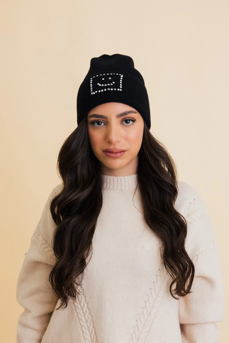 Square Sparkle Smiles Ribbed Beanie