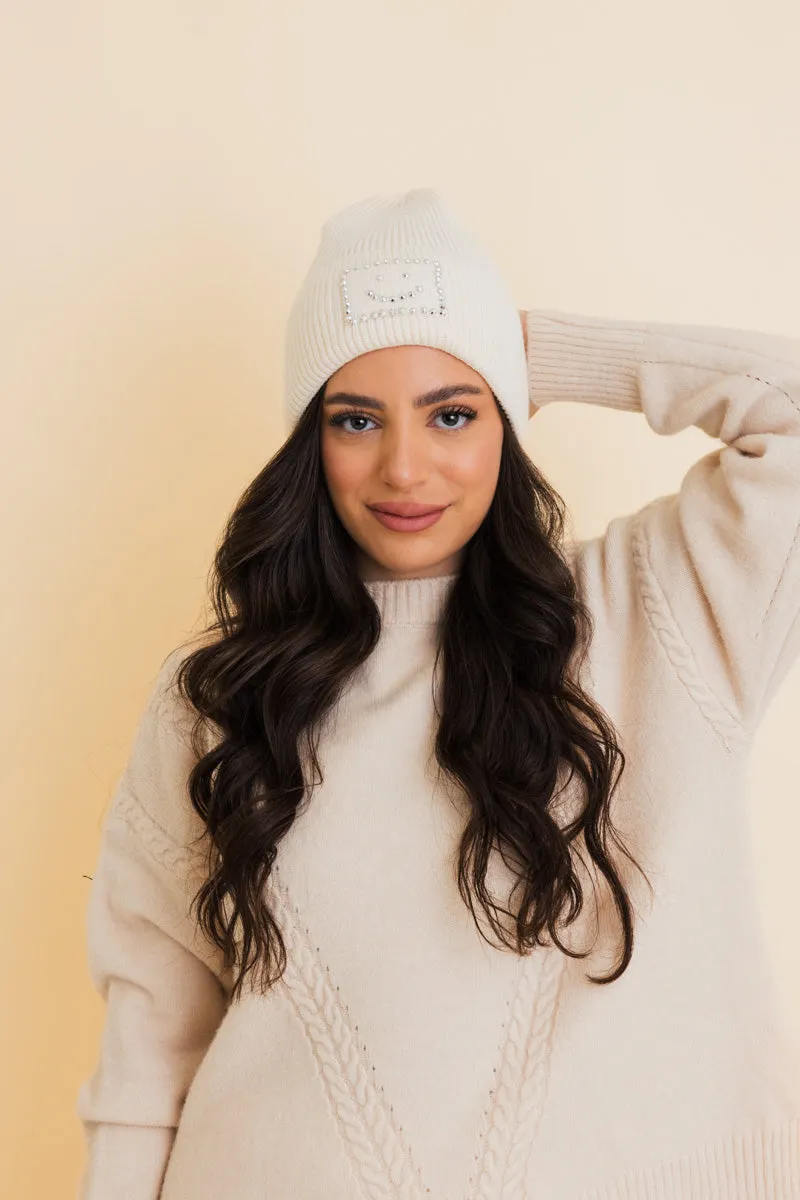 Square Sparkle Smiles Ribbed Beanie