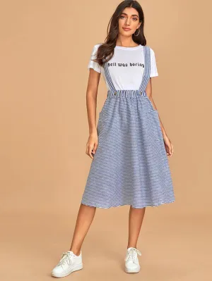 Striped High Waist Pinafore Skirt