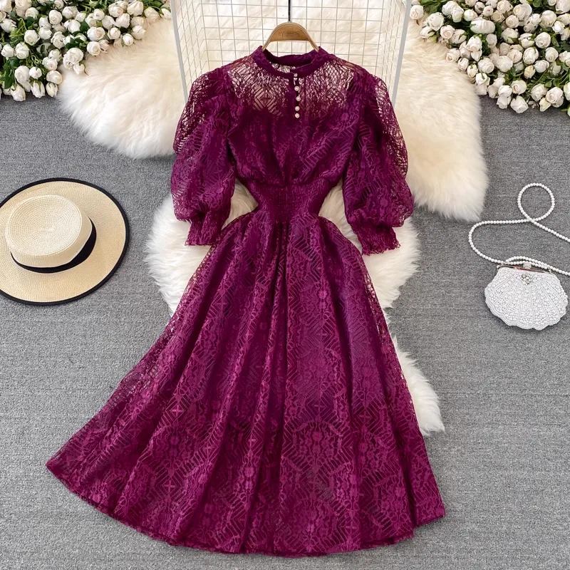 Summer Stand Collar Bohemian Style Lace Dress 1440