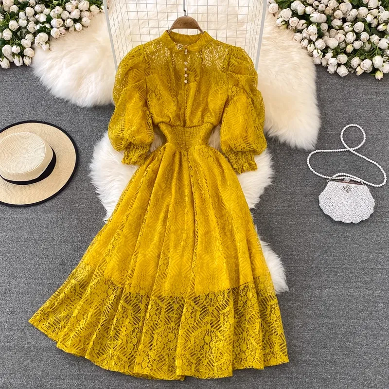 Summer Stand Collar Bohemian Style Lace Dress 1440