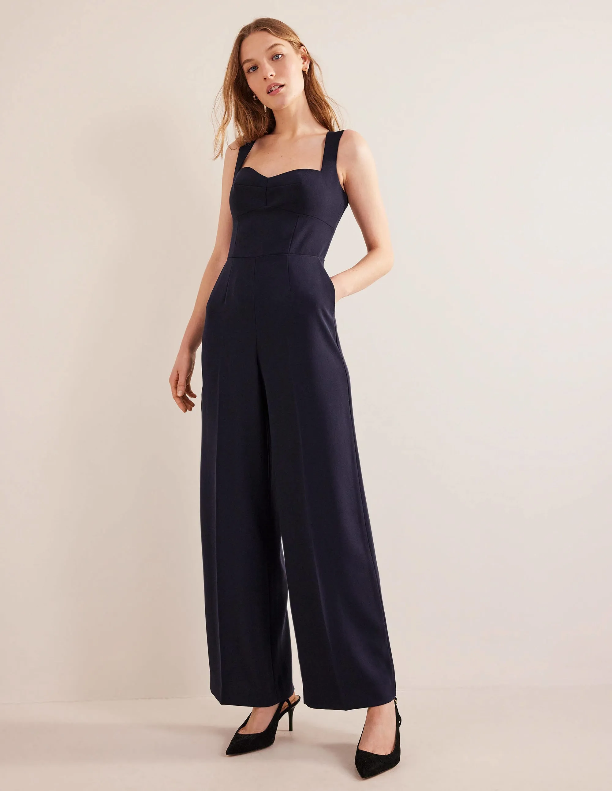 Sweetheart Wideleg Jumpsuit-Navy