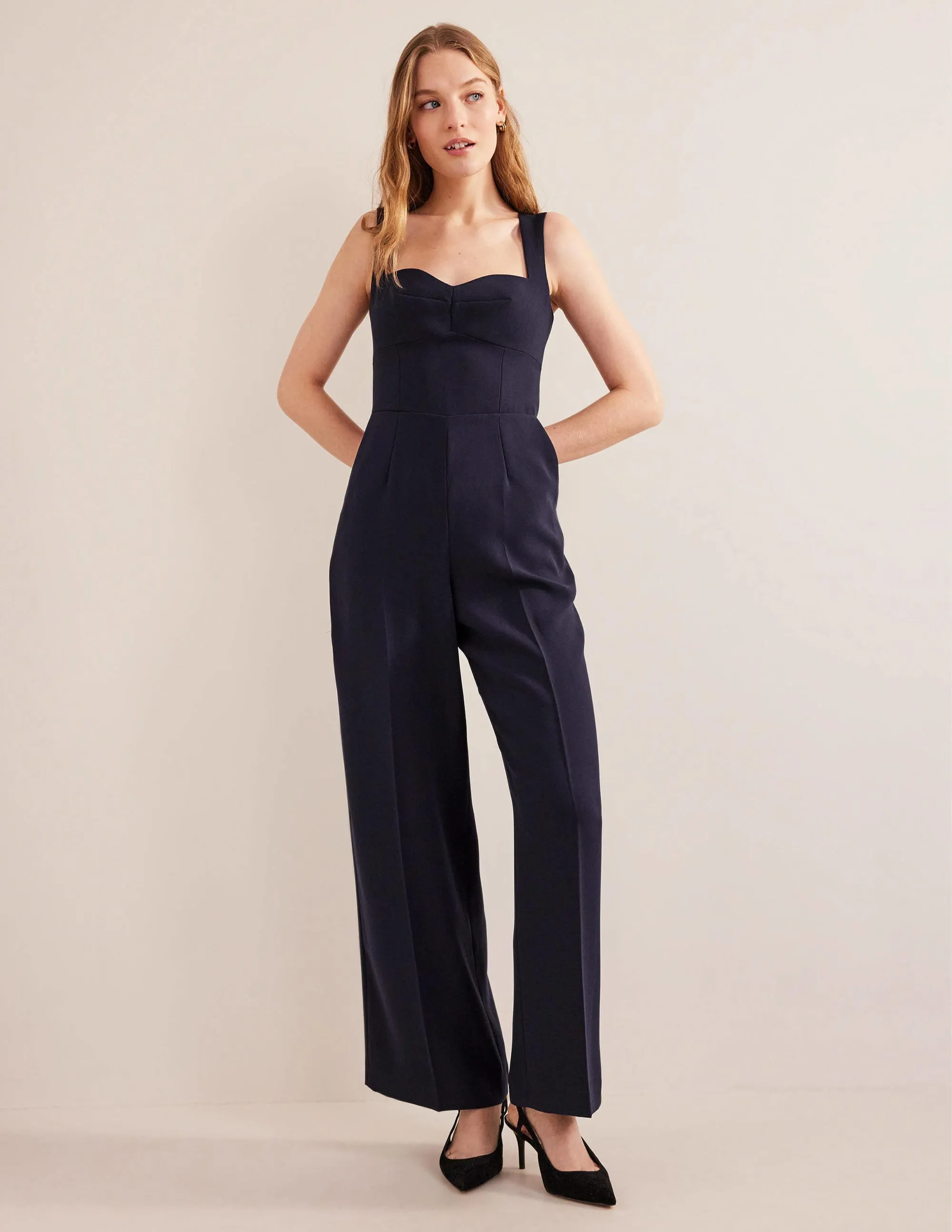 Sweetheart Wideleg Jumpsuit-Navy