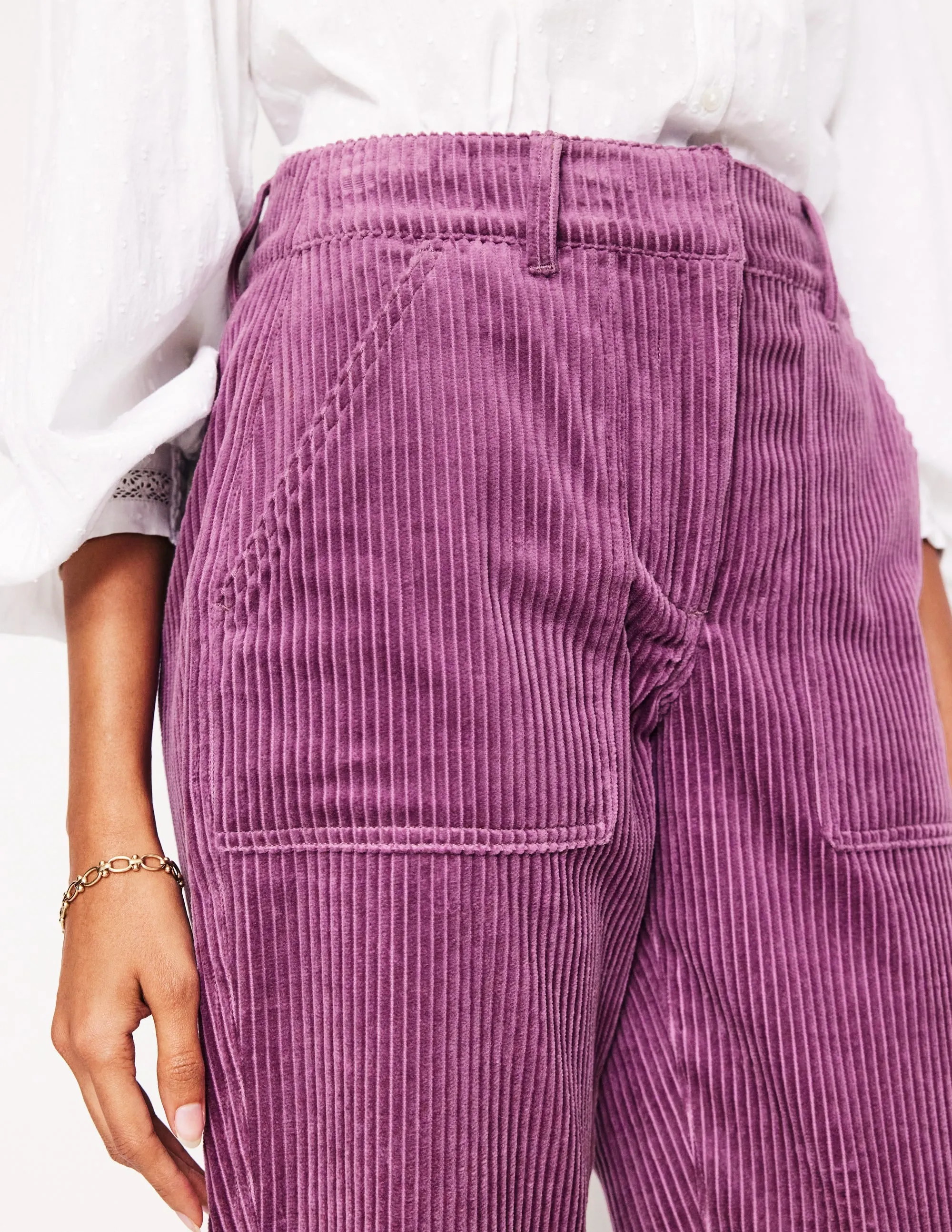 Tapered Cord Cargo Trousers-Purple Thistle