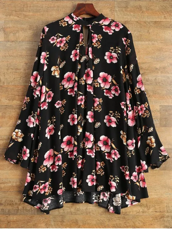 TastyHottie - Fashion Keyhole Cutout Floral Print Swing Dress