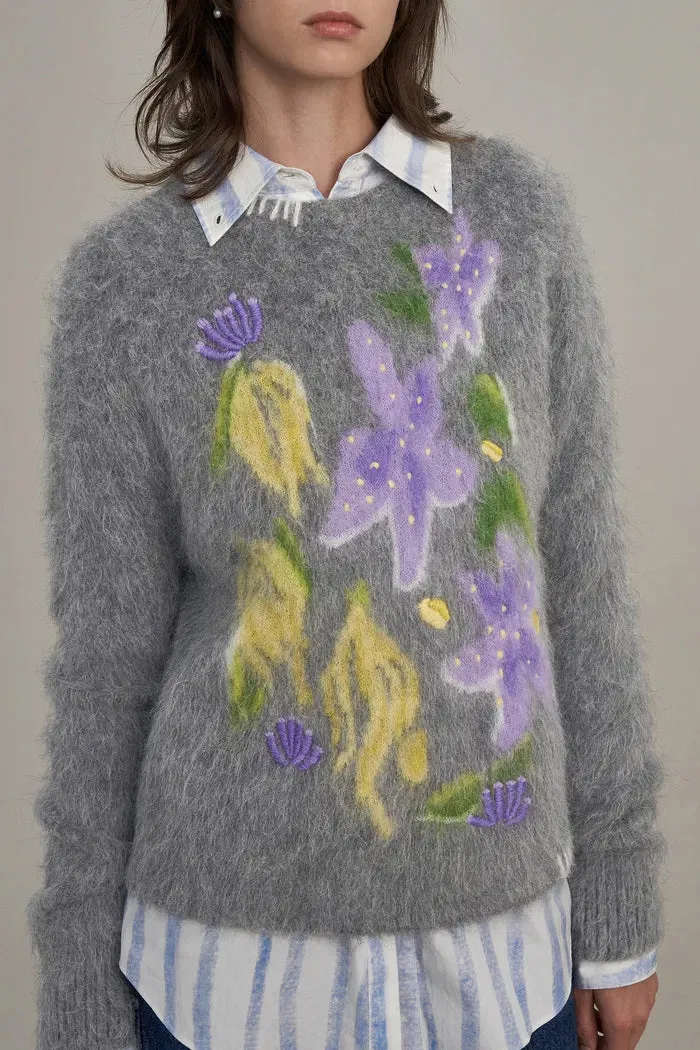 Titian Hand Embroidered Flora Sweater in Alpaca Blend Knit