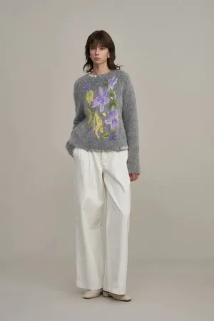 Titian Hand Embroidered Flora Sweater in Alpaca Blend Knit