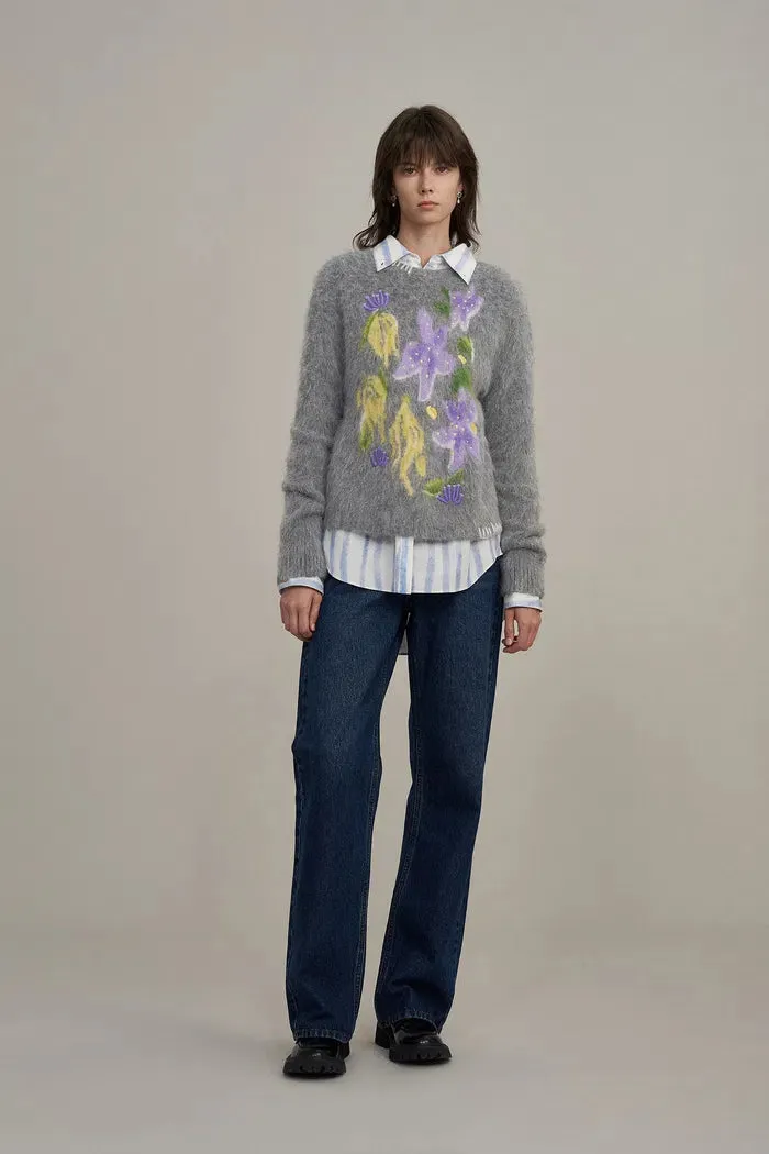 Titian Hand Embroidered Flora Sweater in Alpaca Blend Knit