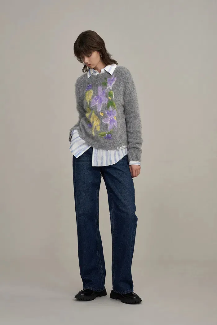 Titian Hand Embroidered Flora Sweater in Alpaca Blend Knit