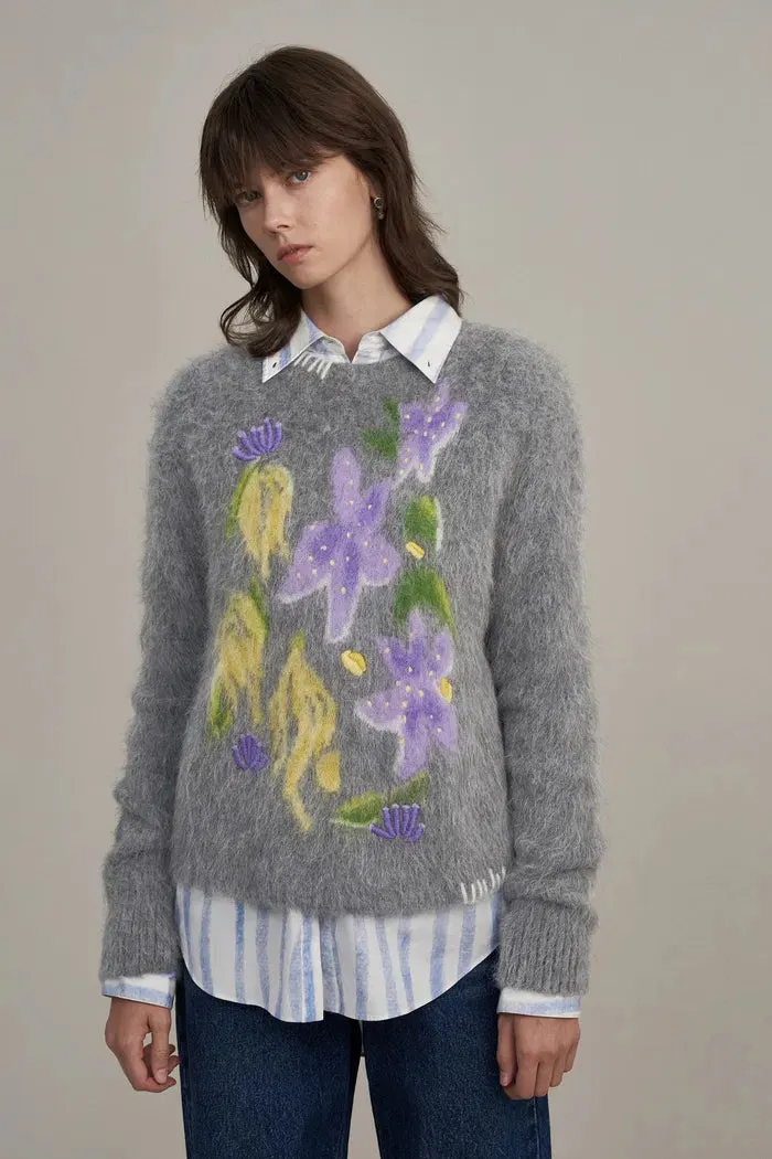 Titian Hand Embroidered Flora Sweater in Alpaca Blend Knit