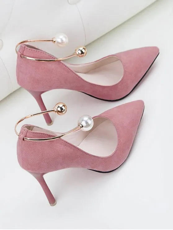 Trendy Ankle Strap Faux Pearl Stiletto Pumps