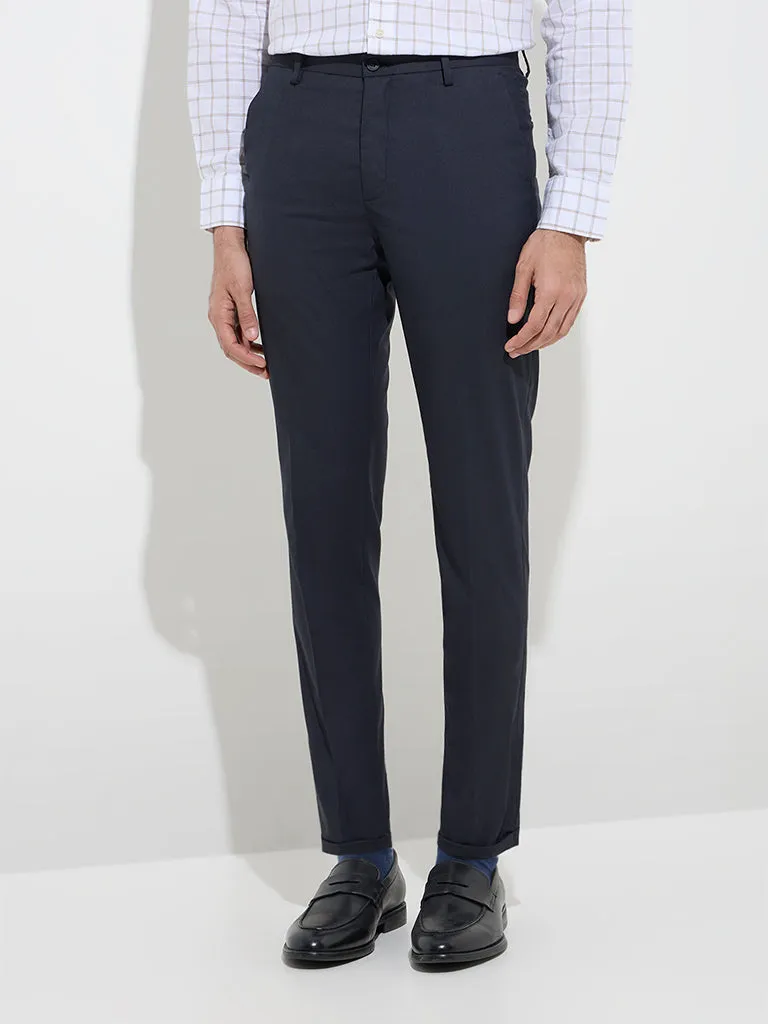 WES Formals Black Slim-Fit Mid-Rise Trousers