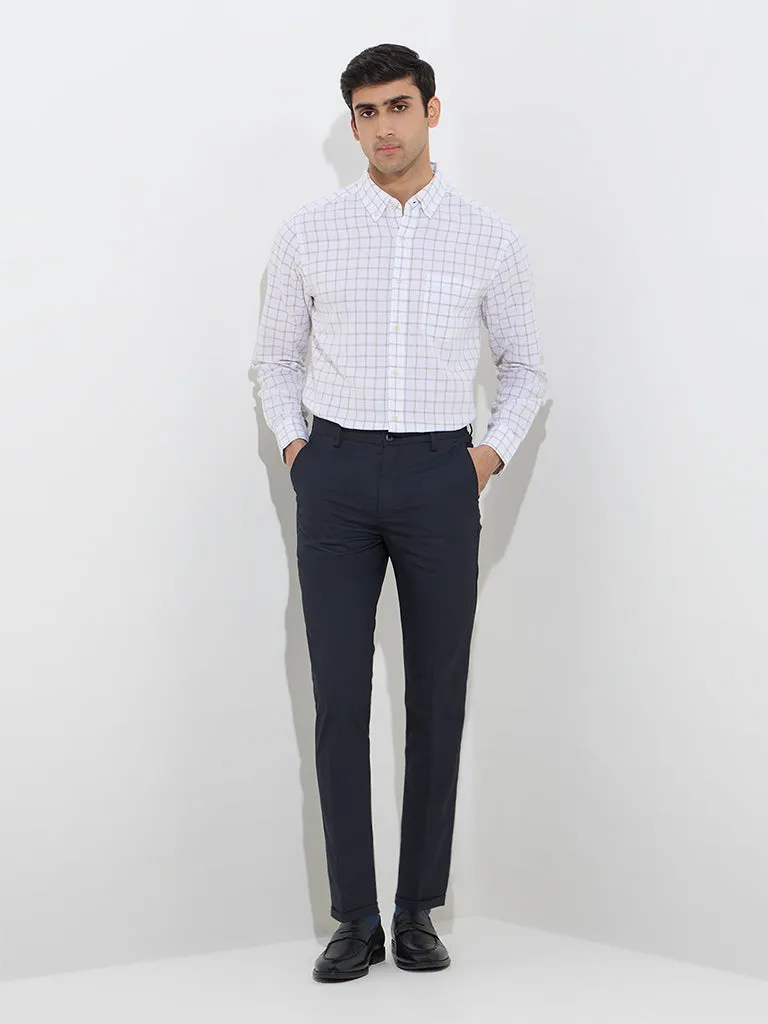 WES Formals Black Slim-Fit Mid-Rise Trousers