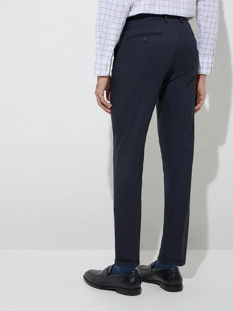 WES Formals Black Slim-Fit Mid-Rise Trousers