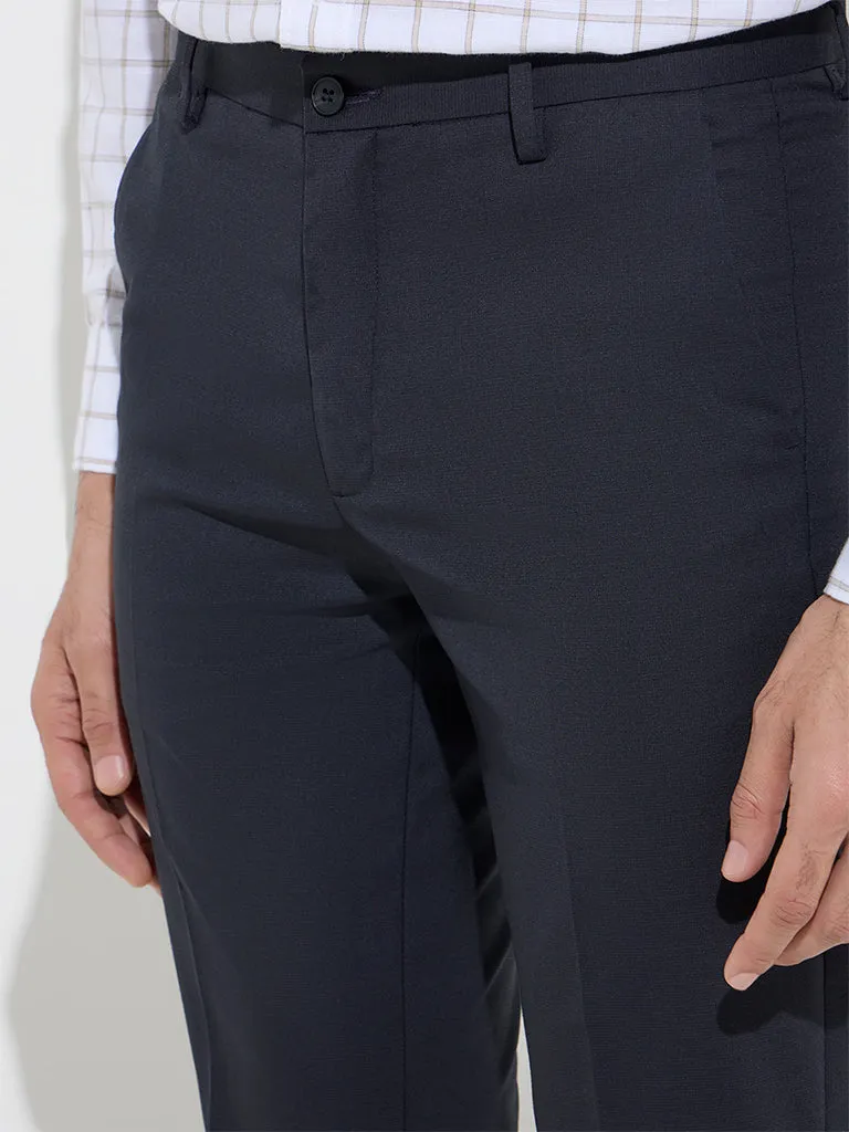 WES Formals Black Slim-Fit Mid-Rise Trousers