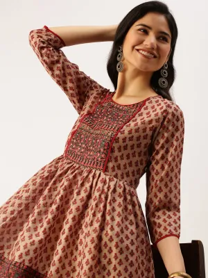 Women Ethnic Motifs Beige A-Line Kurti