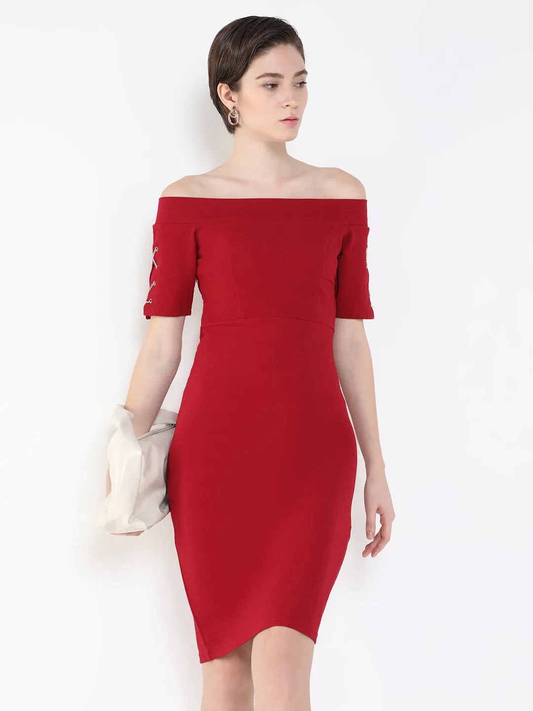 Women Solid Red Sheath Dress